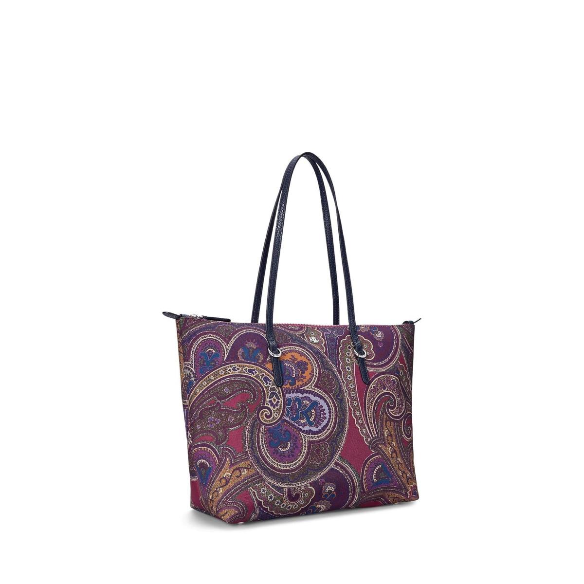 Woman`s Handbags Lauren Ralph Lauren Nylon Medium Keaton Tote Dimora Paisley/Dark Mahogany