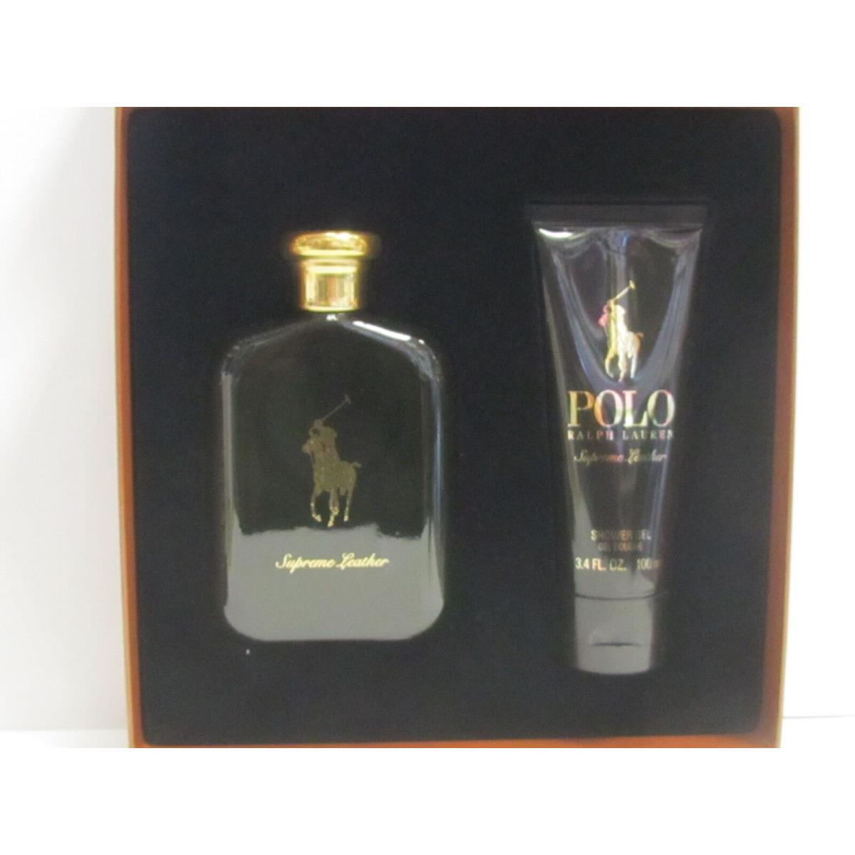 Polo Supreme Leather Ralph Lauren Men Set 4.2 oz Edp Spray + 3.4 oz Shower Gel