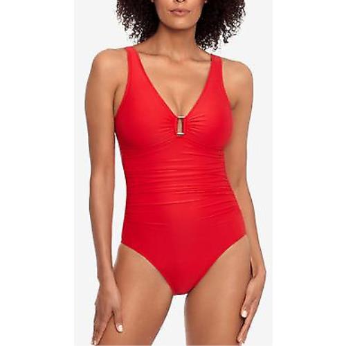 Ralph Lauren Red Ring-detail Over-the-shoulder One-piece Swimsuit US 4