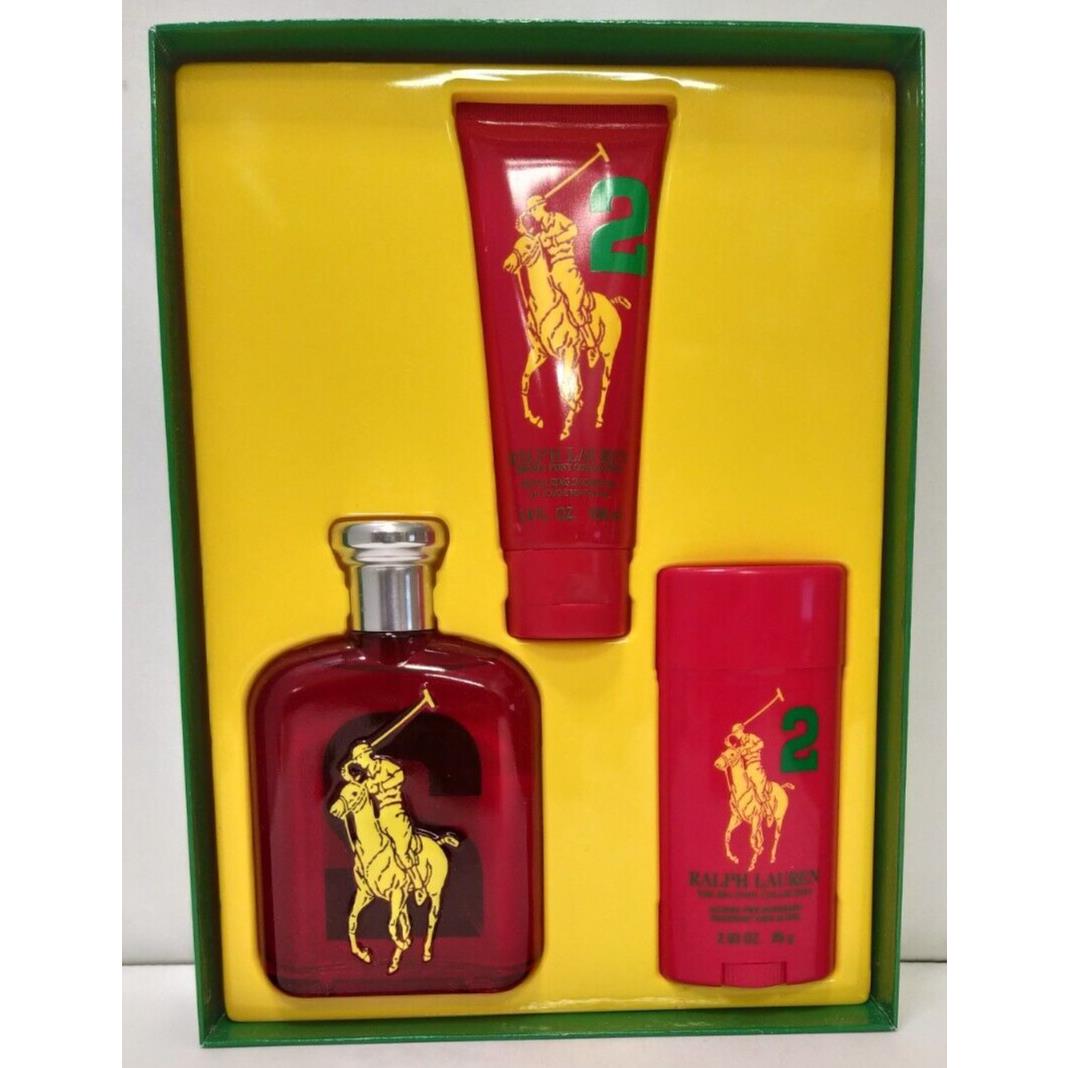 Big Pony 2 Red by Ralph Lauren 3 pc Gift Set 4.2oz Edt +3.4oz S/g + 2.93oz Deo