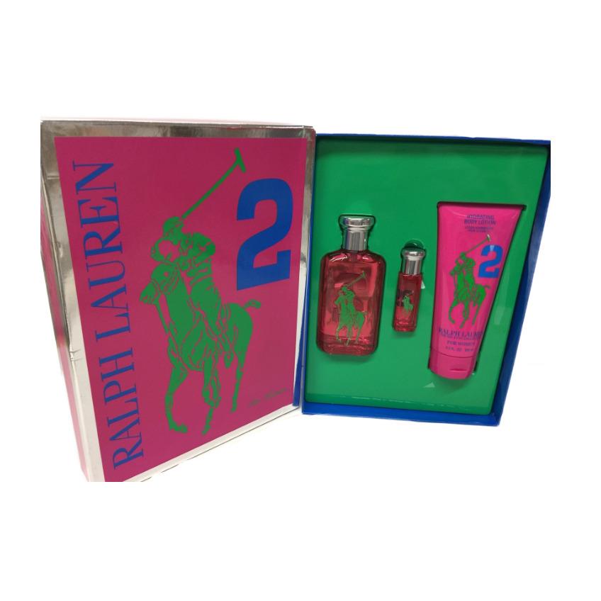 Ralph Lauren 2 3pcs Women Parfum Set: 3.4oz Spray + Blotion 6.7oz + Purse Spy