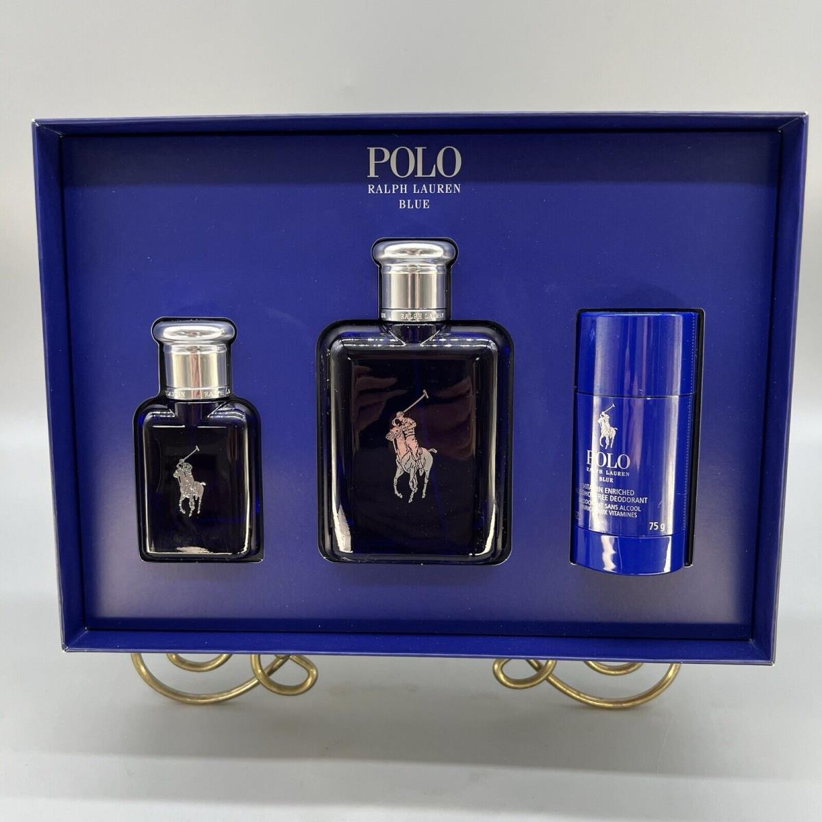 Ralph Lauren Polo Blue 3PC Set 4.2oz Edt Spray + 1.36oz Edt Spray + 2.5oz Deo S