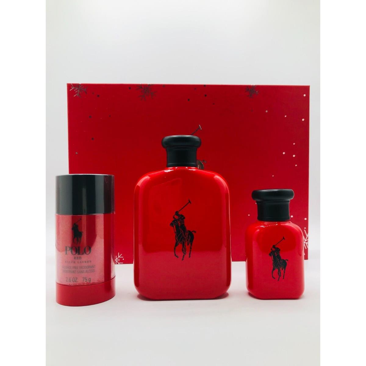 Ralph Lauren Polo Red 3pc Set Men Cologne Spray 4.2 oz and 1.3 oz Deodorant