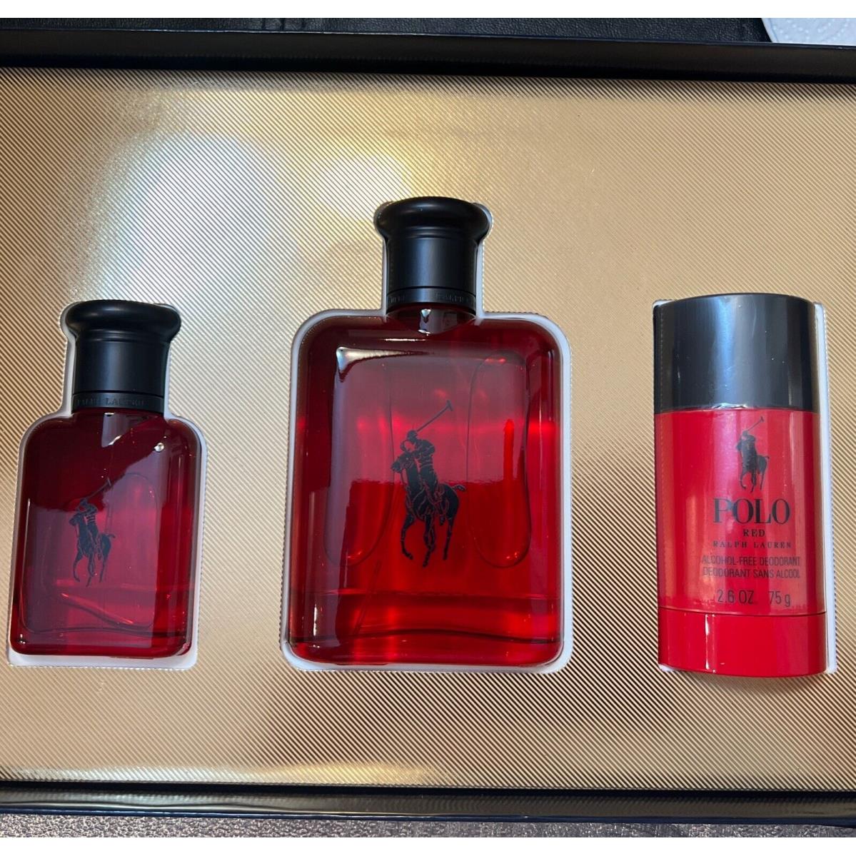 Ralph Lauren Men s Polo Red 3 Piece Eau de Toilet Set 4.2 OZ 2.6 1.36 OZ