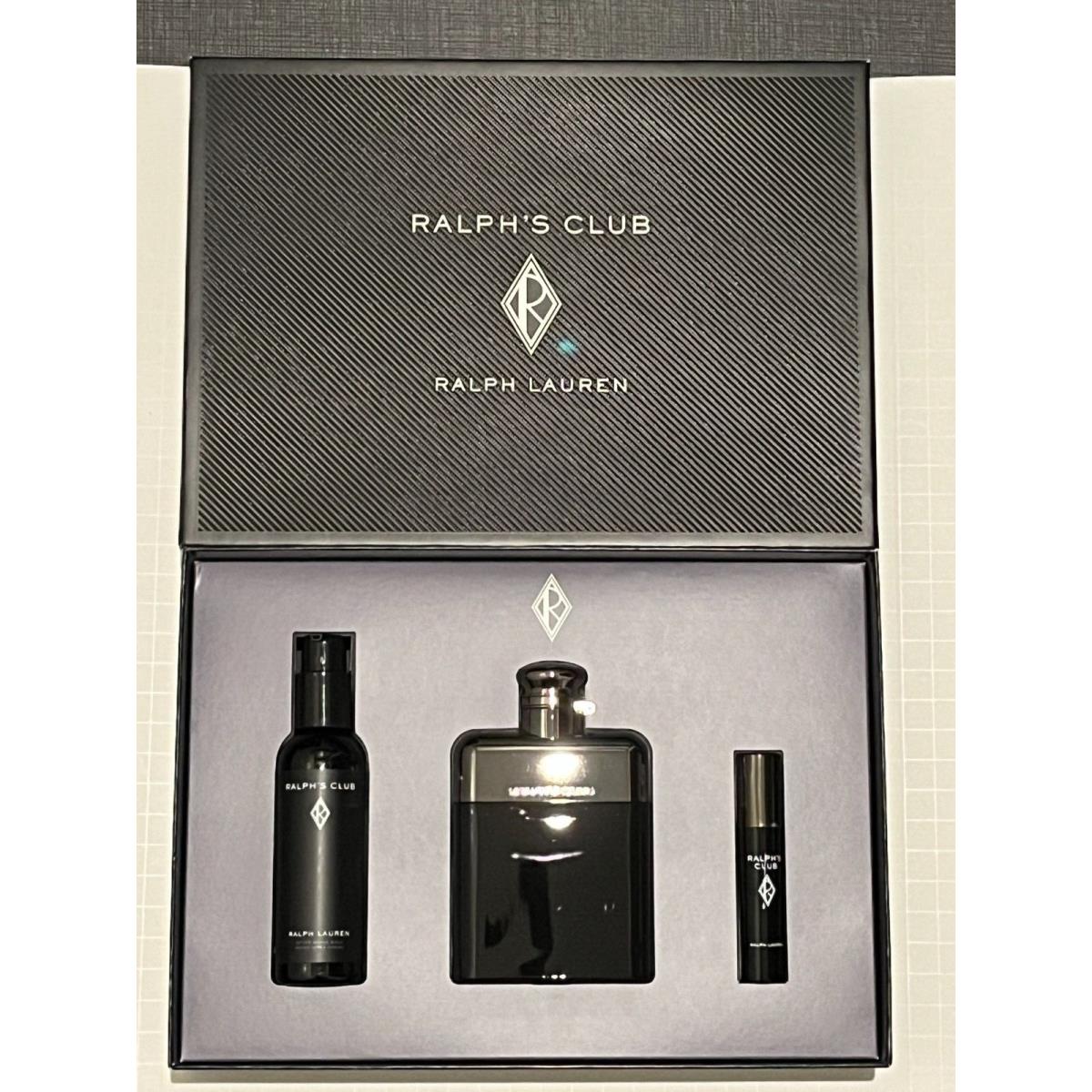 Ralph`s Club Ralph Lauren Men 3 PC Set Eau De Parfum 3.4 oz + Balm + Mini 10 ml