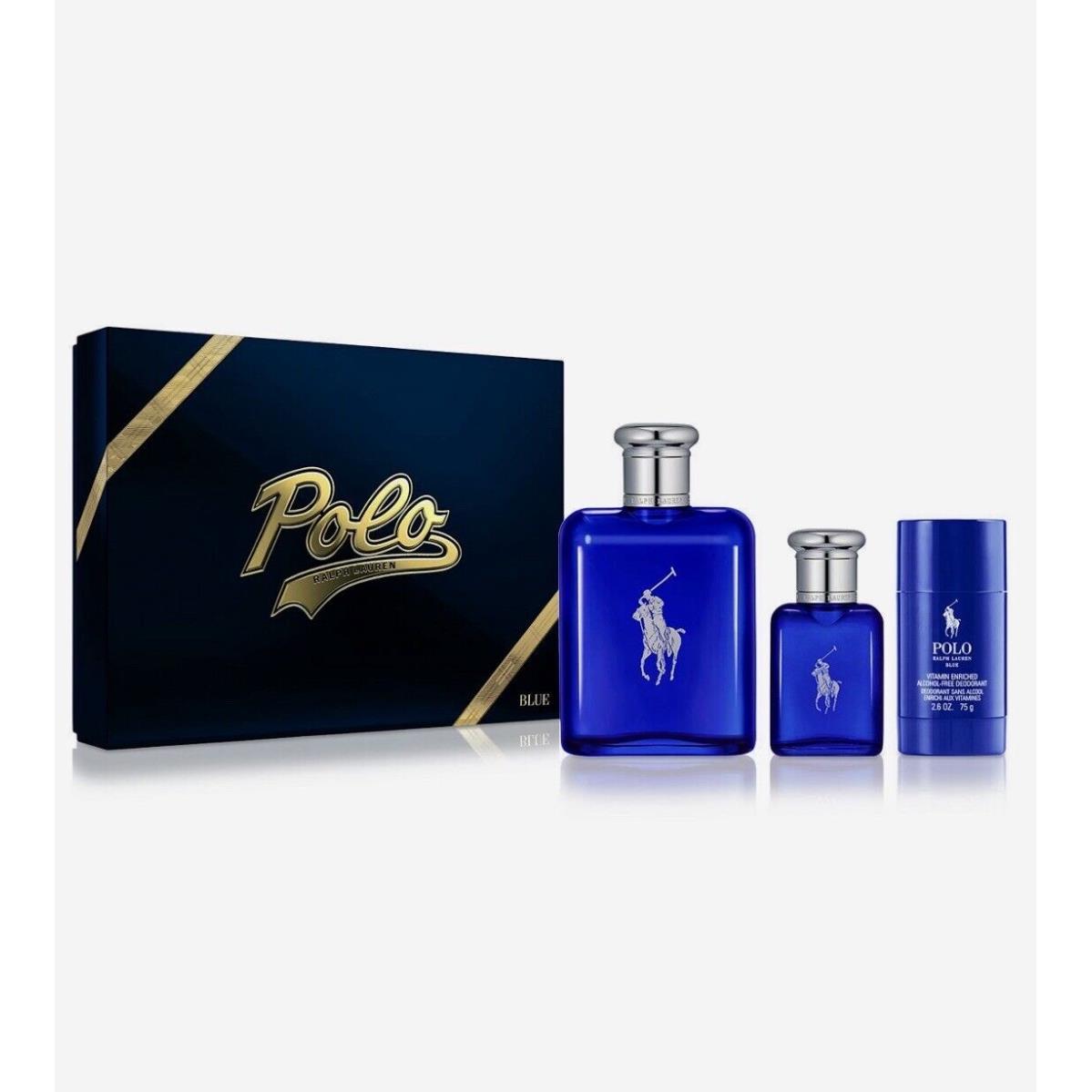 Ralph Lauren Polo Blue 3PC Set 4.2oz Edt Spray + 1.36oz Edt Spray + 2.5oz Deo S