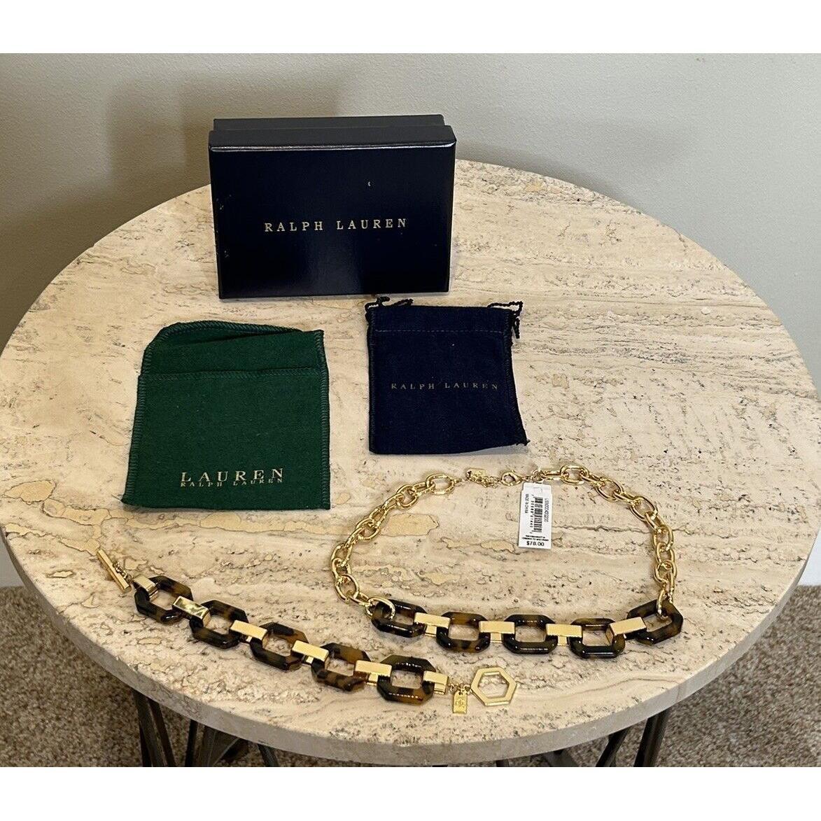 Lauren Ralph Lauren Fashion Necklace Bracelet Set Tortoise Shell Box