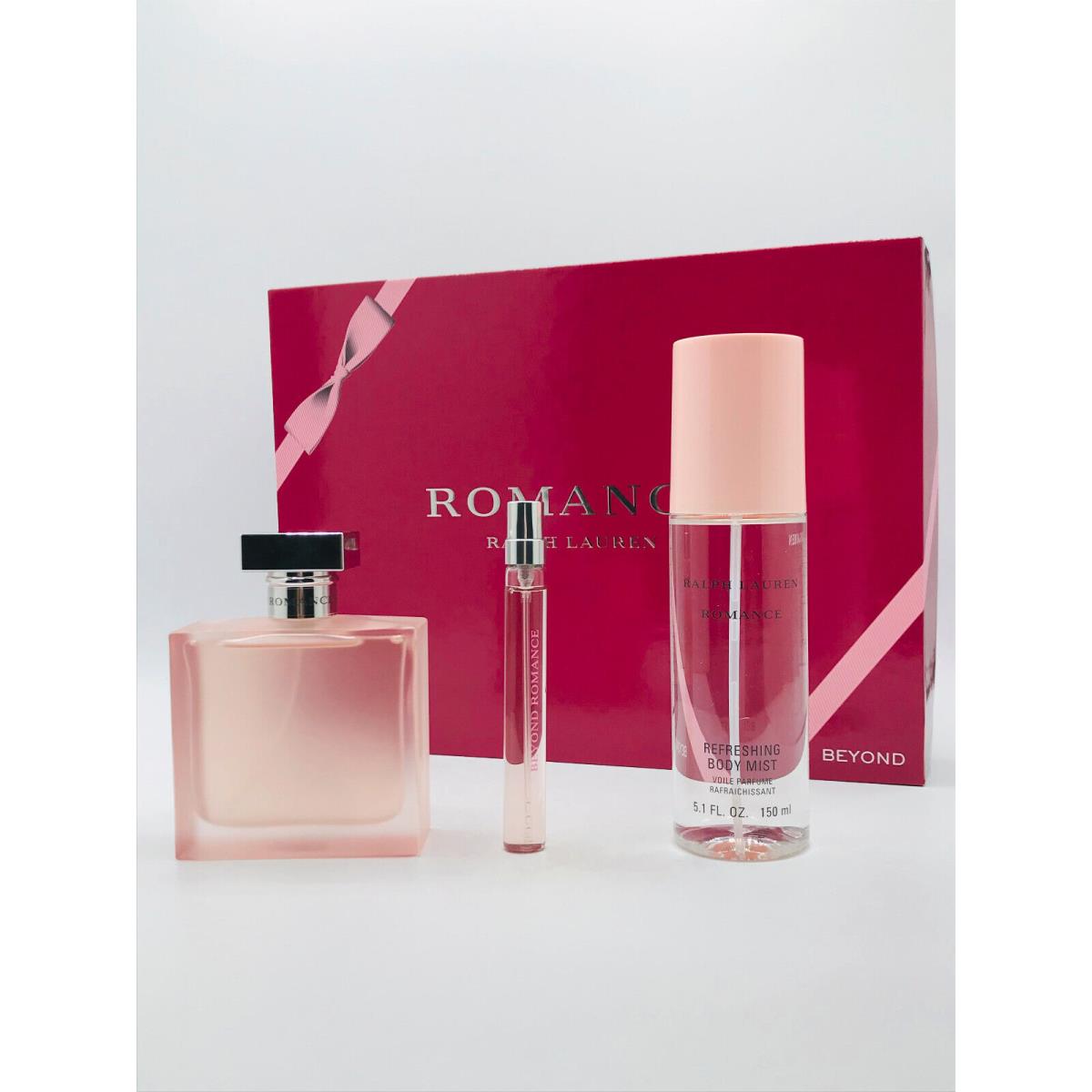 Ralph Lauren Beyond Romance 3pc Set Women Parfum Spray 3.4 oz + B/mist + Mini