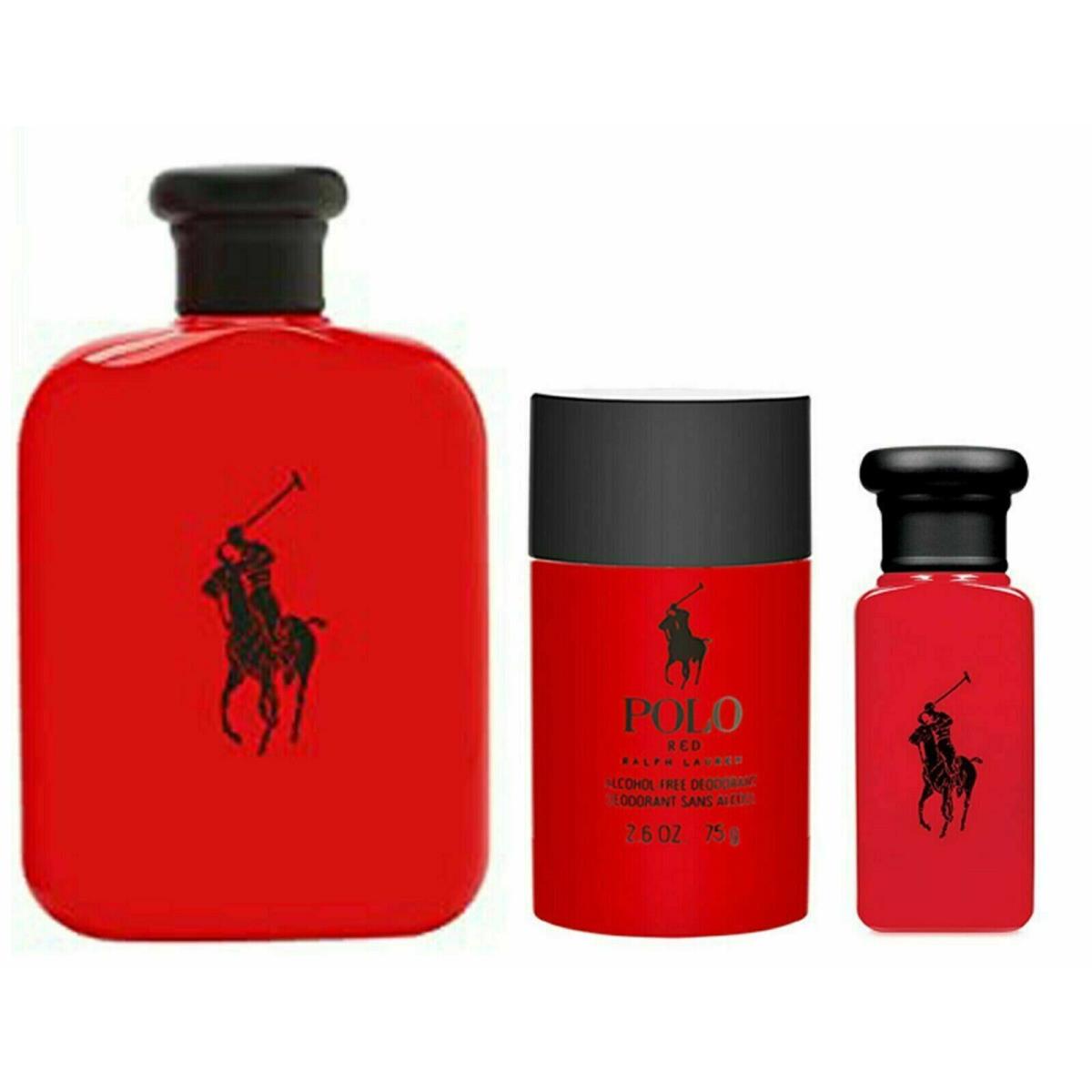 Ralph Lauren Polo Red 3 Pcs Set with 4.2 +1.0 oz and 2.6 Deodorant Stick For Men