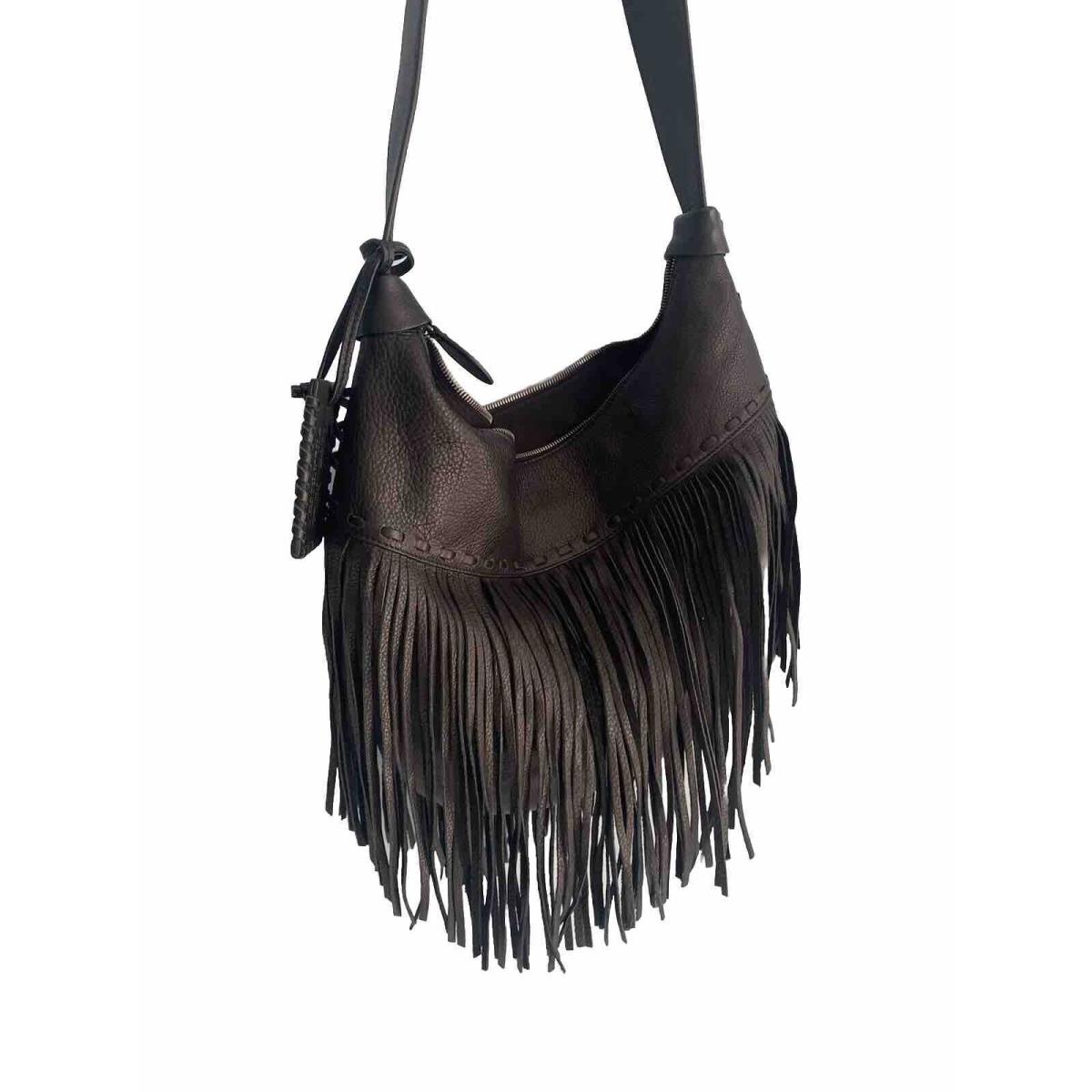 Ralph Lauren Black Leather Fringe Bag Large