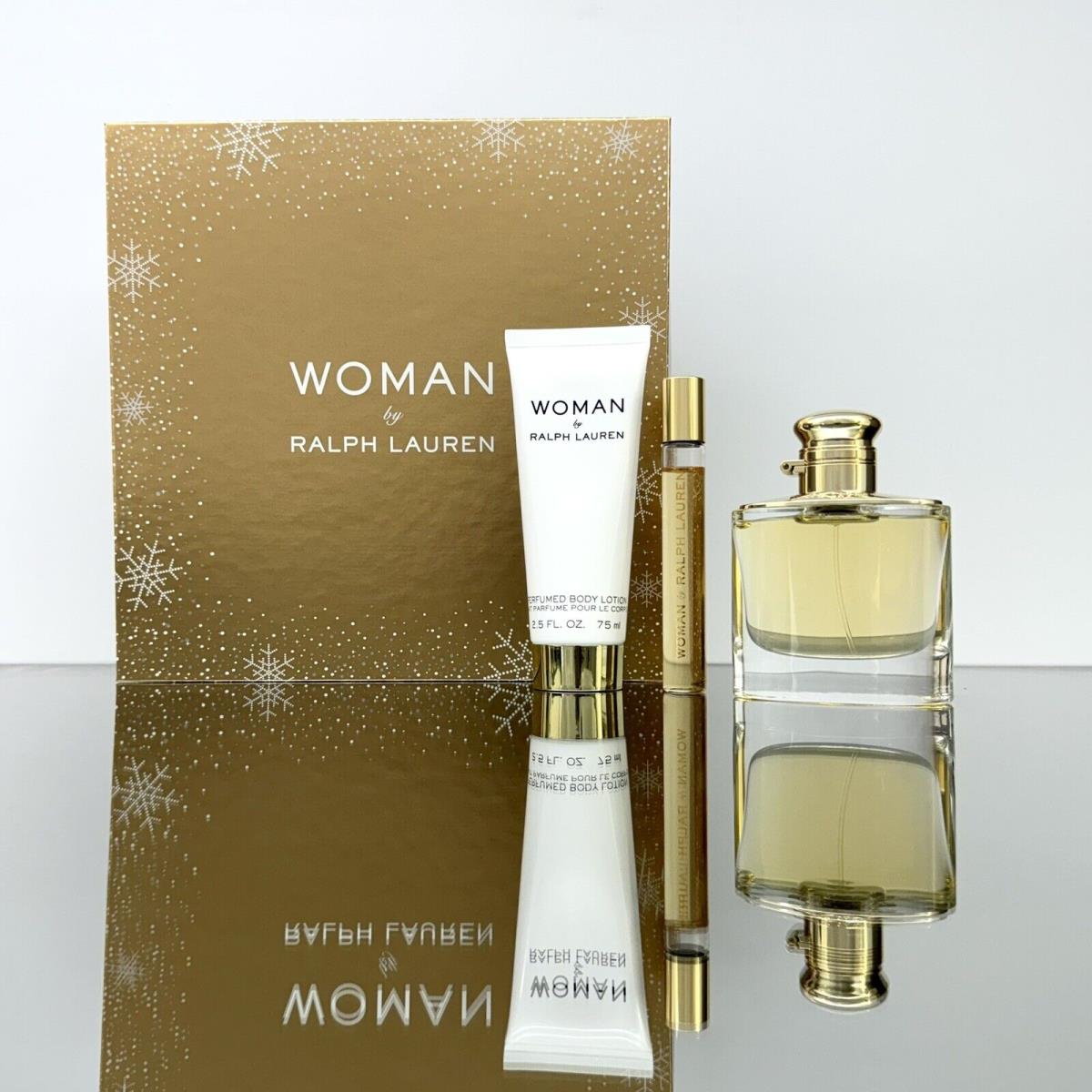 Woman by Ralph Lauren 3pc Women Set 1.7oz Edp +10ml Rollerball +2.5oz B/lotion