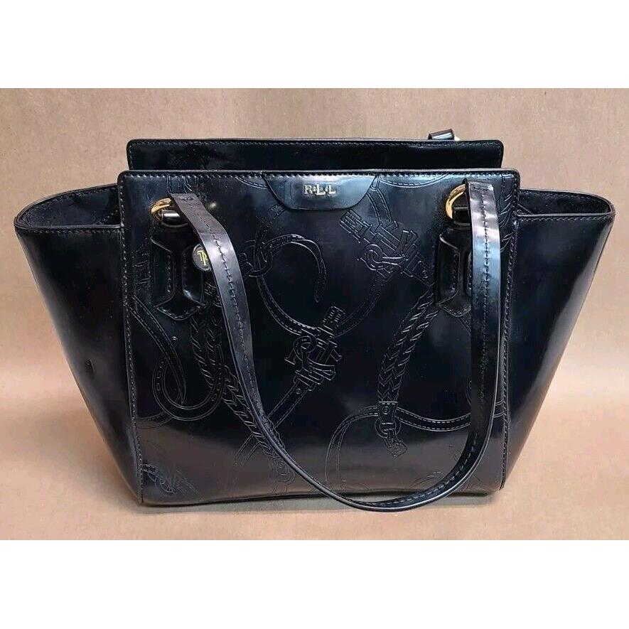 Ralph Lauren Black Patent Leather Engraved Shoulder Bag and Wallet