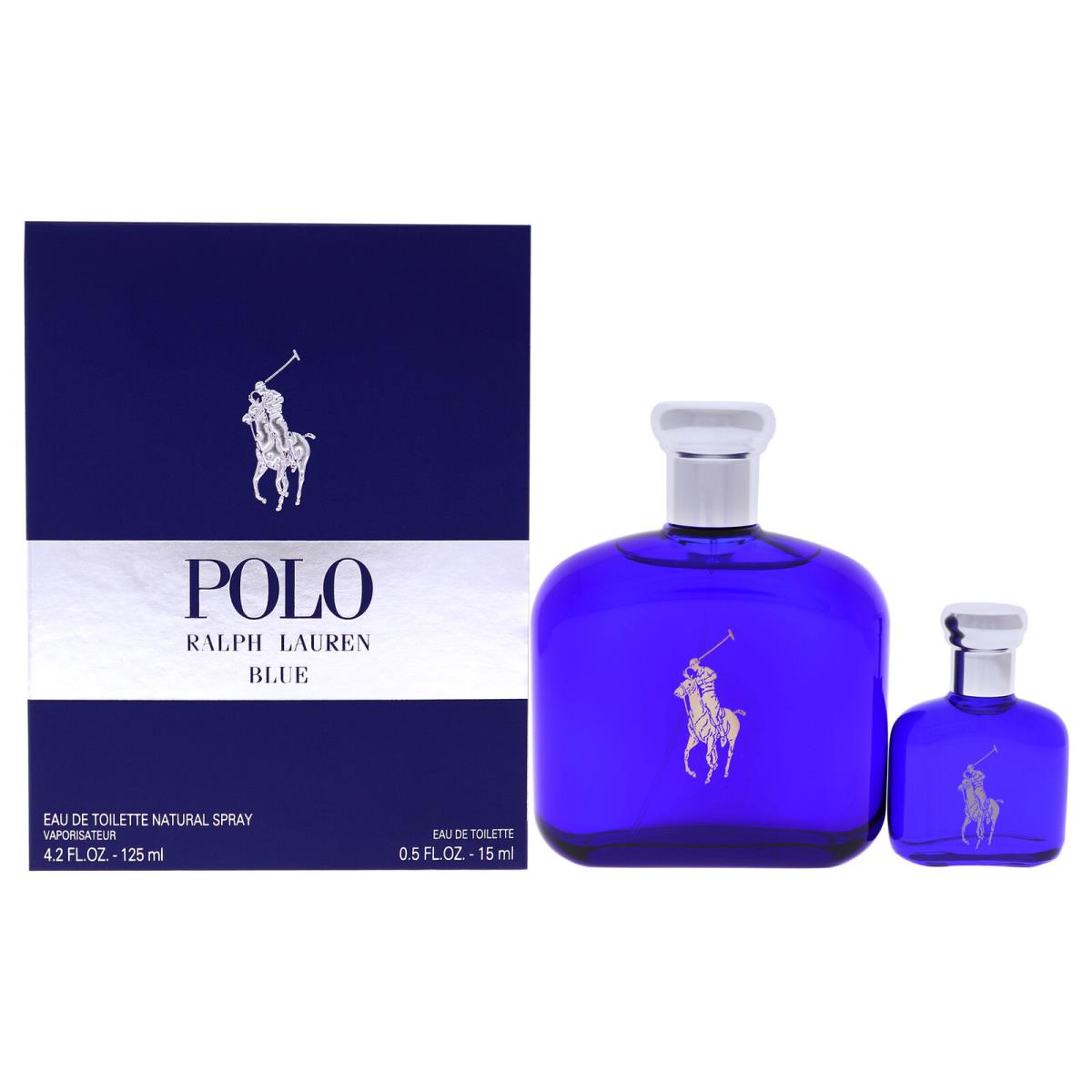 Ralph Lauren Polo Blue For Men - 2 Pc Gift Set 4.2oz Edt Spray 0.5oz Edt Splas