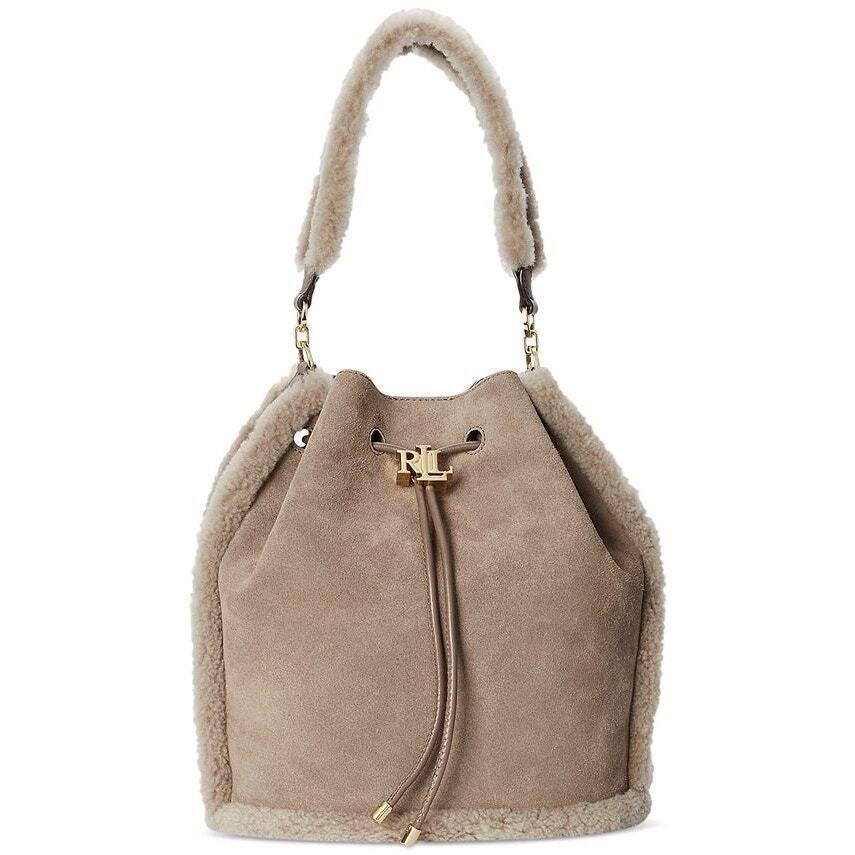 Lauren Ralph Lauren Large Suede Andie Drawstring Bag in Truffle Brown