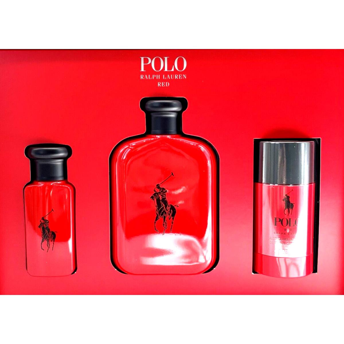 Polo Red by Ralph Lauren 3pc Set For Men 4.2oz+1.0oz Edt SPR+2.6oz Deodorant