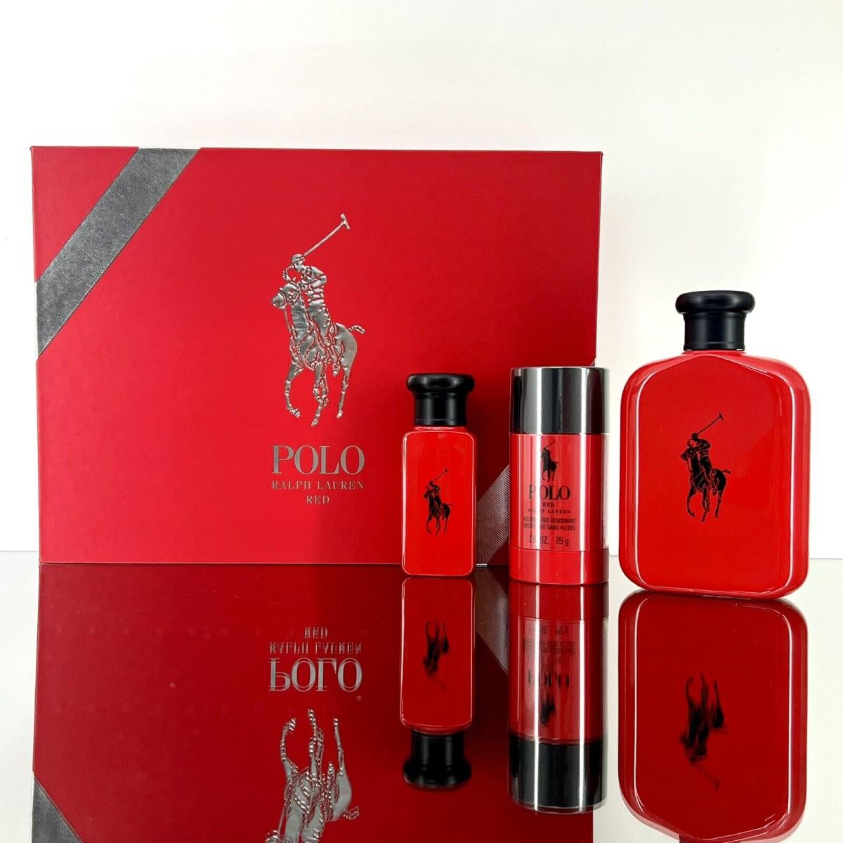 Polo Red by Ralph Lauren 3pc Men Giftset DEO+1.0 Edt SPR+4.2OZ Edt Spr