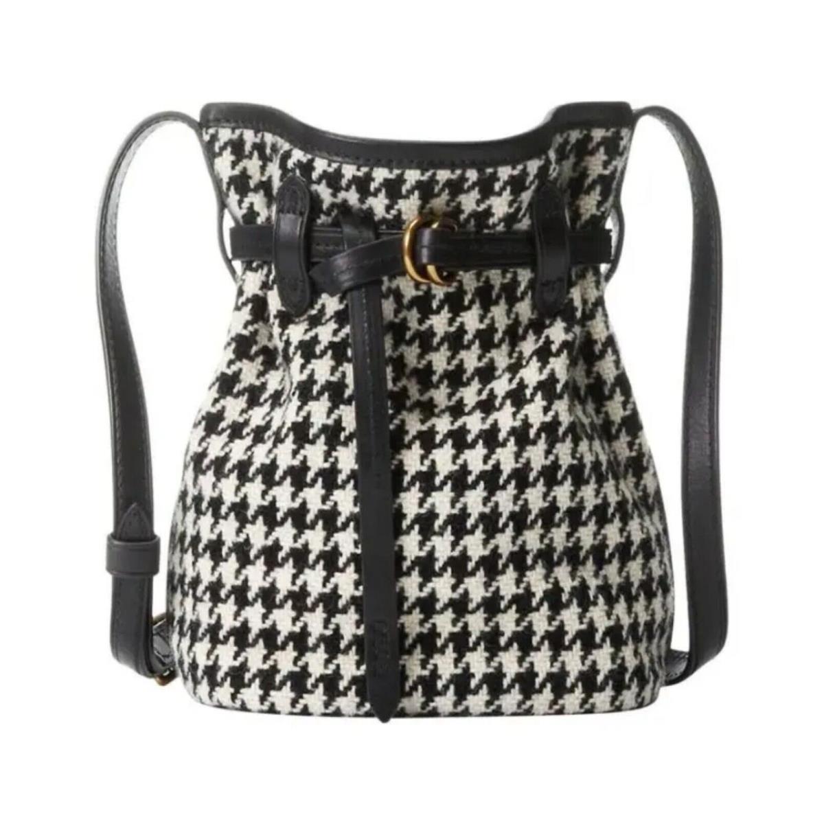 Polo Ralph Lauren Black White Houndstooth Mini Bellport Bucket Bag