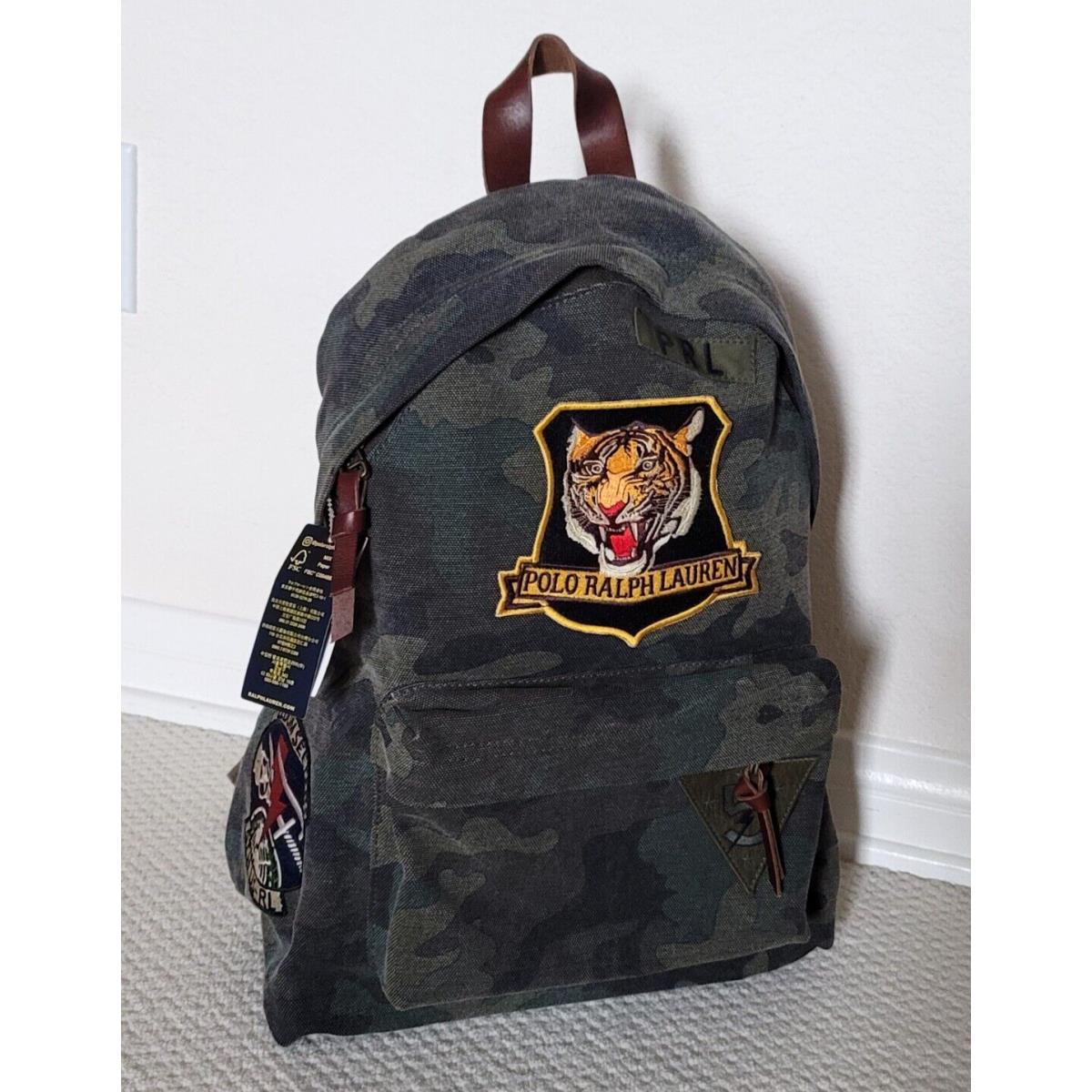 Polo Ralph Lauren Tiger Patch Canvas Leather Camo Military Backpack Bag