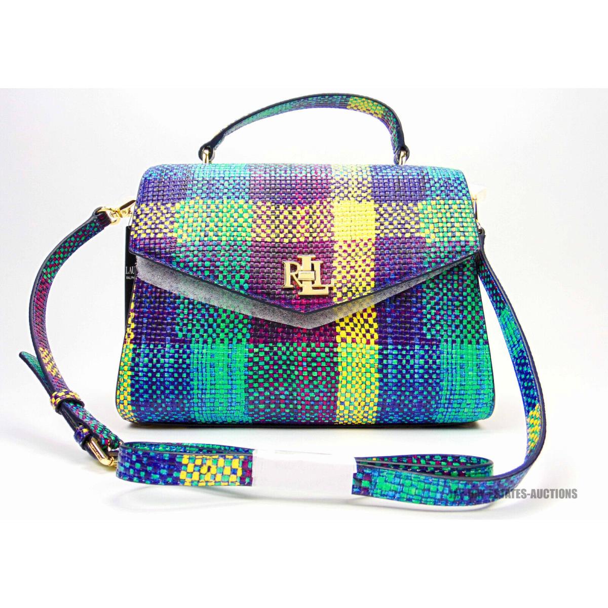 Lauren Ralph Lauren Plaid Leather Medium Farrah Satchel Resort Multicolor RL