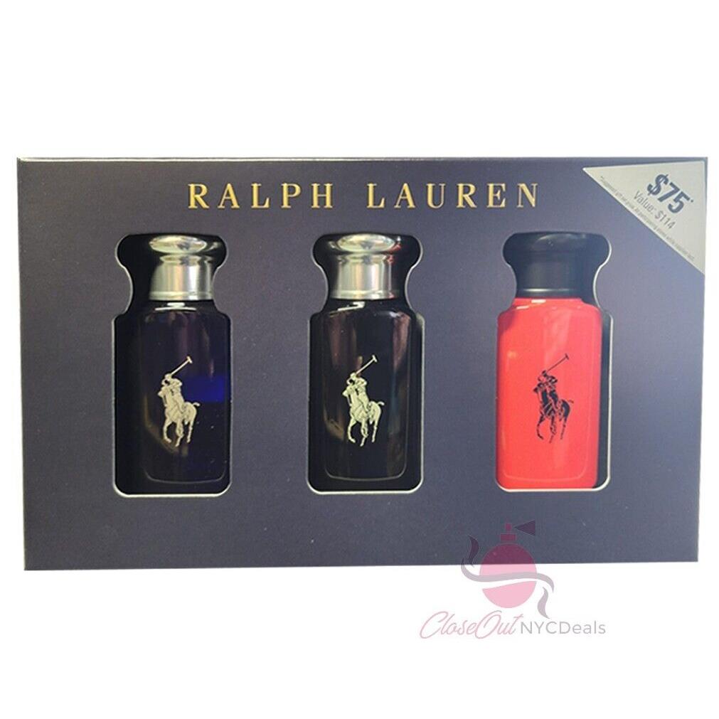 Polo Ralph Lauren 3 Pc-1.0 oz Edt Spray -polo Blue+polo Black+polo Red