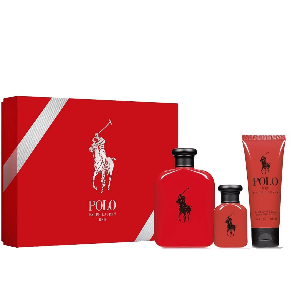 Polo Red Men Ralph Lauren Edt Spray 4.2 oz + Edt 1.36 oz + Balm 3.4 - Gift Set