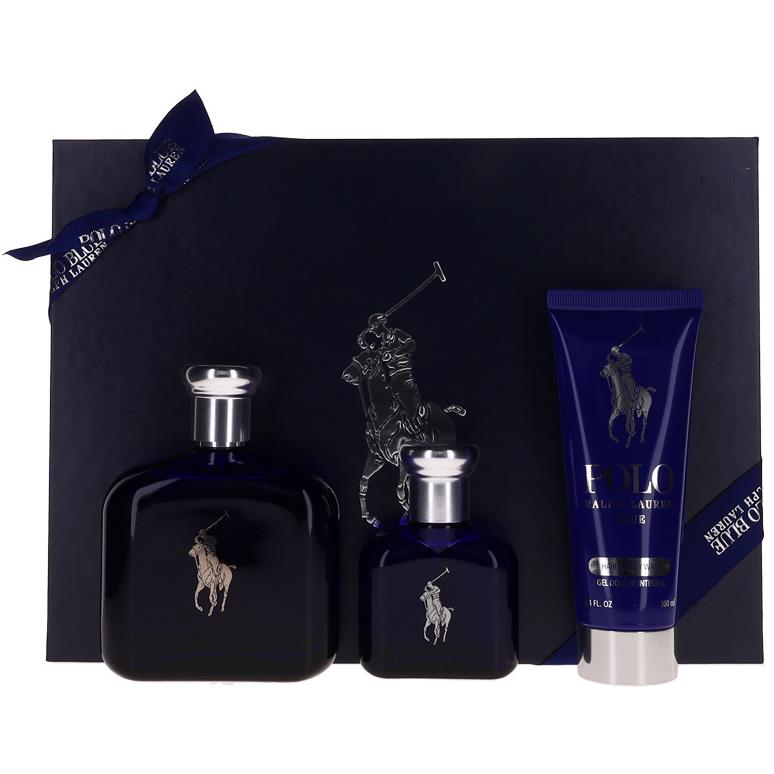 Polo Blue By Ralph Lauren For Men Set: Edt+edt+hair Body Wash 4.2+1.36+3.4