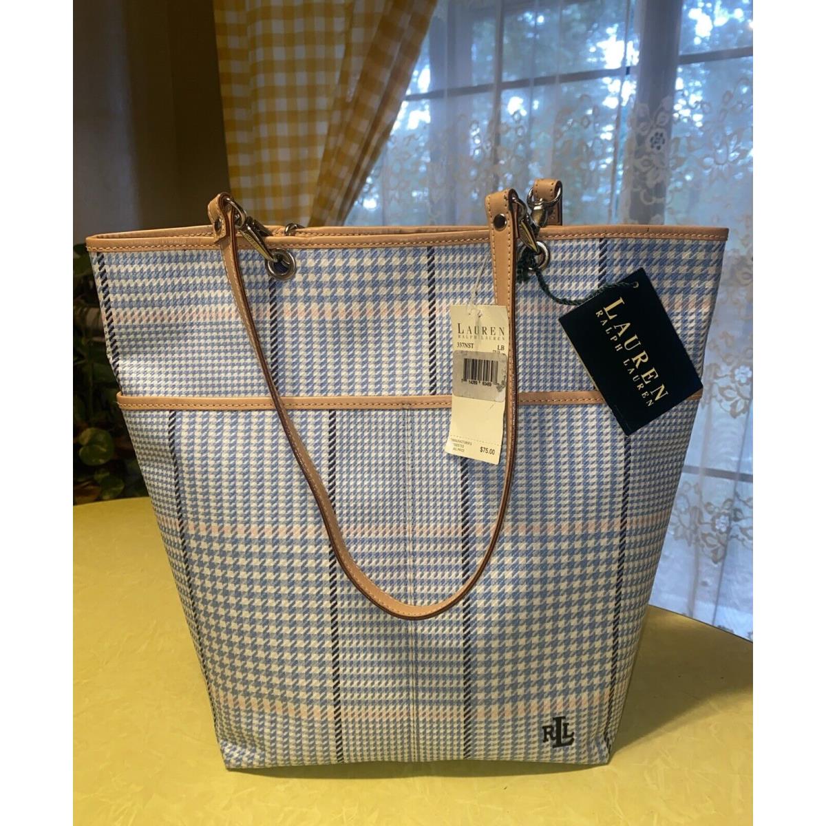 Vtg Ralph Lauren Plaid Houndstooth Blue Tan Pink White Bag Purse 90s Y2k