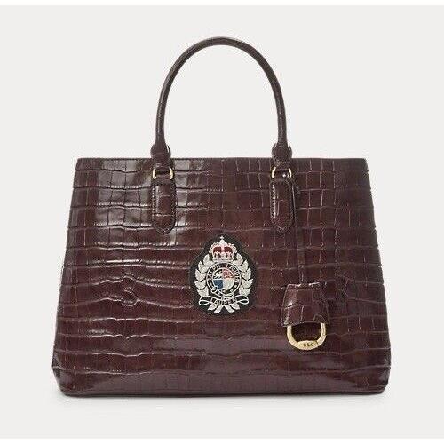 Lauren Ralph Lauren Marcy Bullion Croc Embossed Large Satchel Bordeaux