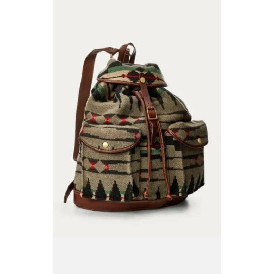 Ralph Lauren Rrl Wool Leather Riley Southwestern Rucksack Backpack Dustbag