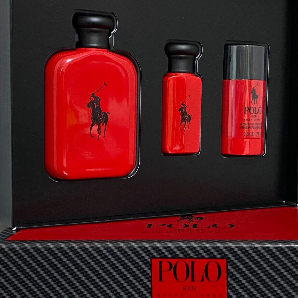 Polo Red by Ralph Lauren 3 Pcs Set with 4.2 +1.0 oz and 2.6 Deodorant Stick