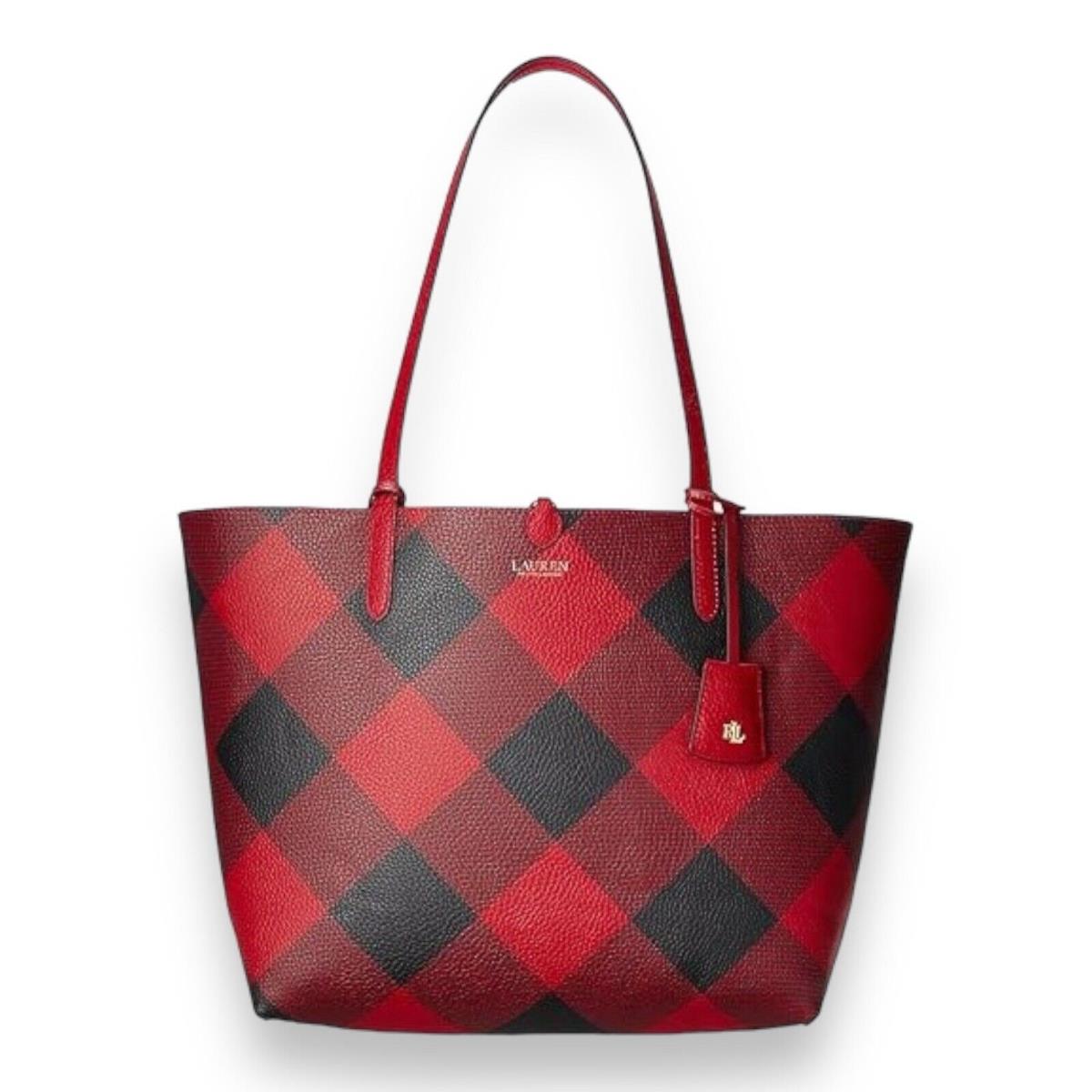 Ralph Lauren Large Reversible Tote Bag Buffalo Check Faux-leather Red Plaid