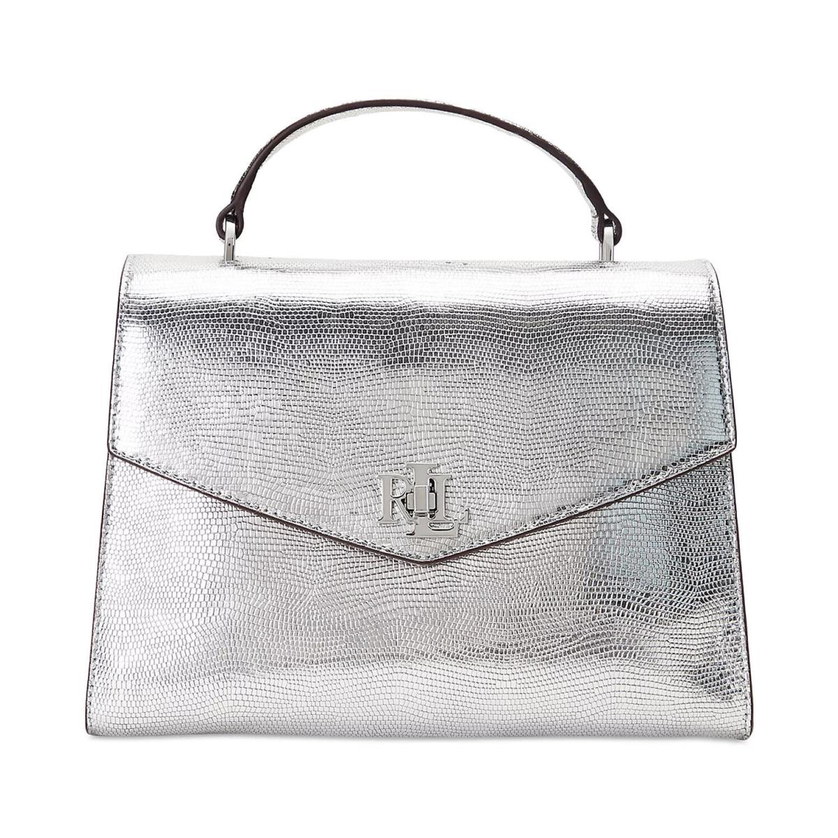 Ralph Lauren Womens Lizard Embossed Leather Small Farrah Satchel Silver