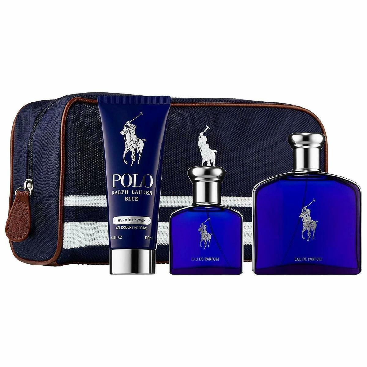 Polo Blue By Ralph Lauren 4pc Set Edp 4.2oz Spray+3.4oz Body wash+1.3 Mini Spray