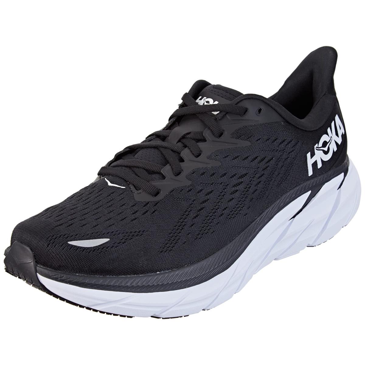 Hoka One One Men`s Clifton 8 Running Shoes 0 14 Black White - Black White