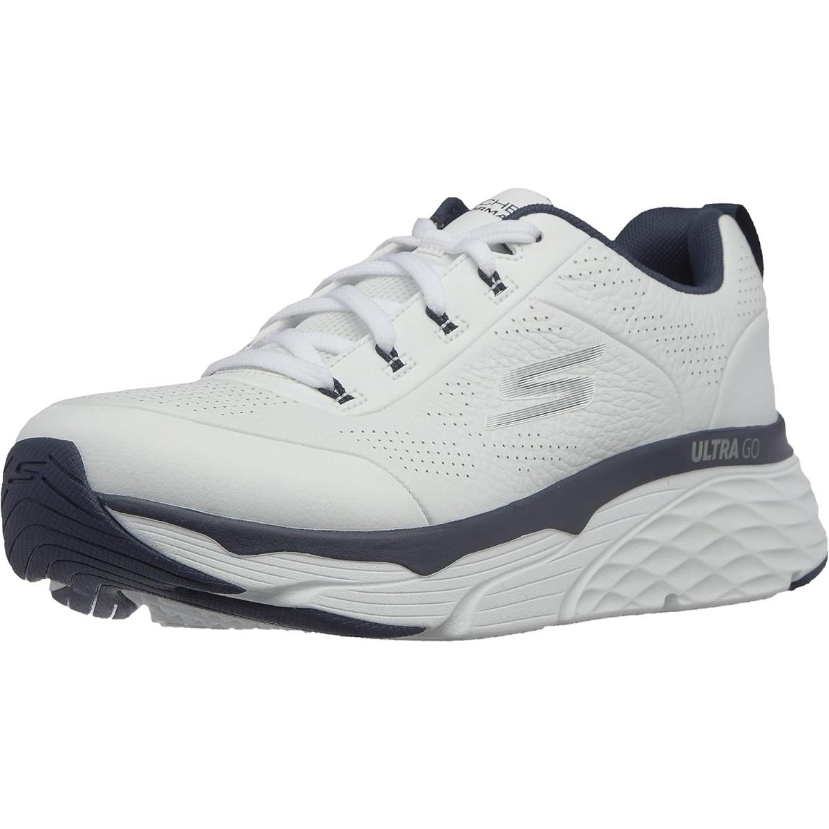 Skechers Men`s Max Cushioning Elite Lucid-premium Leather Walking Running Shoe - White/Navy