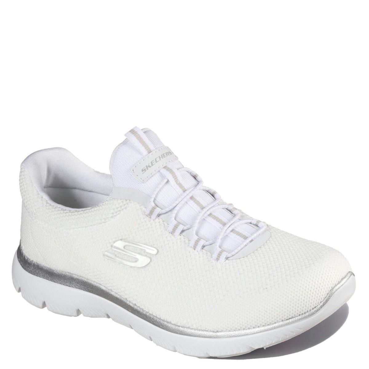 Women`s Skechers Summits - Cool Classic Sneaker - Wide Width 149206W-WSL White - WHITE SILVER