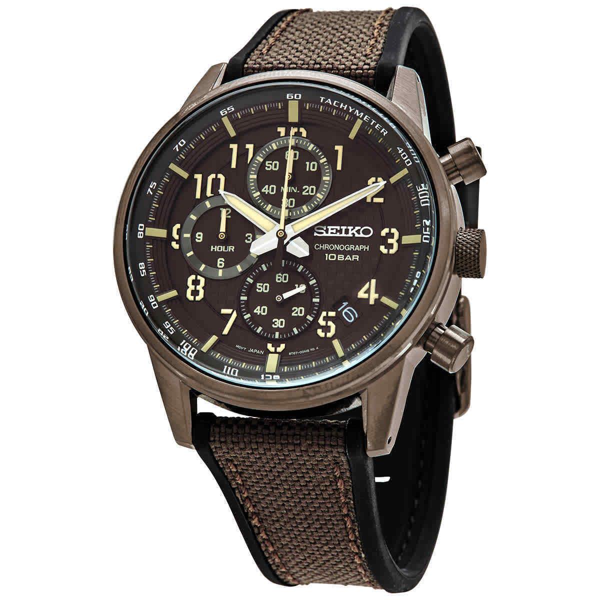 Seiko Chronograph Quartz Brown Dial Men`s Watch SSB371 - Dial: Brown, Band: Brown, Bezel: Brown