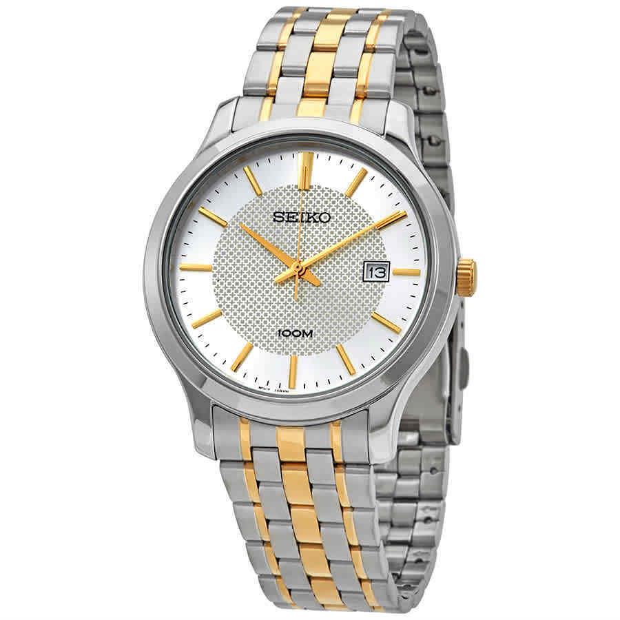 Seiko Silver Pattern Dial Men`s Two Tone Quartz Watch SUR295P1