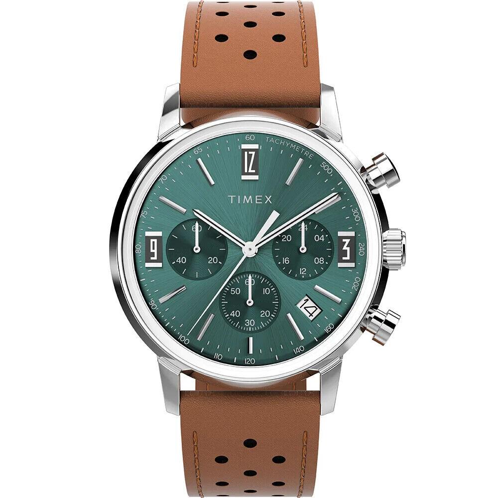 Timex Marlin Chronograph Tachymeter Brown Leather Green Dial 40mm TW2W10100