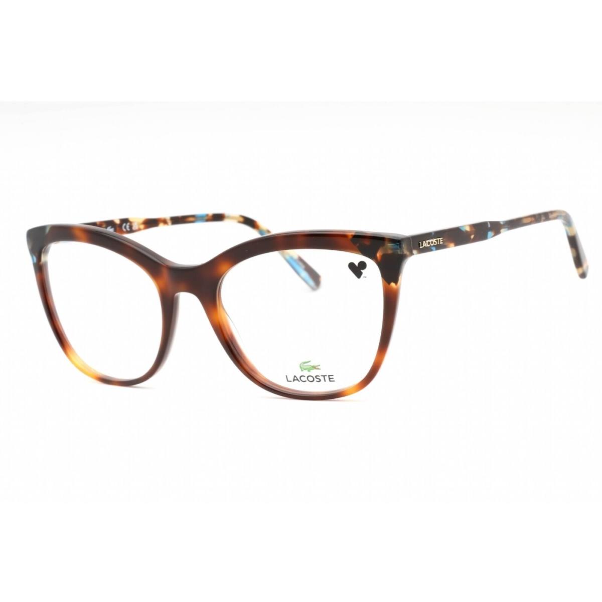 Lacoste Women`s Eyeglasses Havana Plastic Cat Eye Shape Full Rim Frame L2884 214