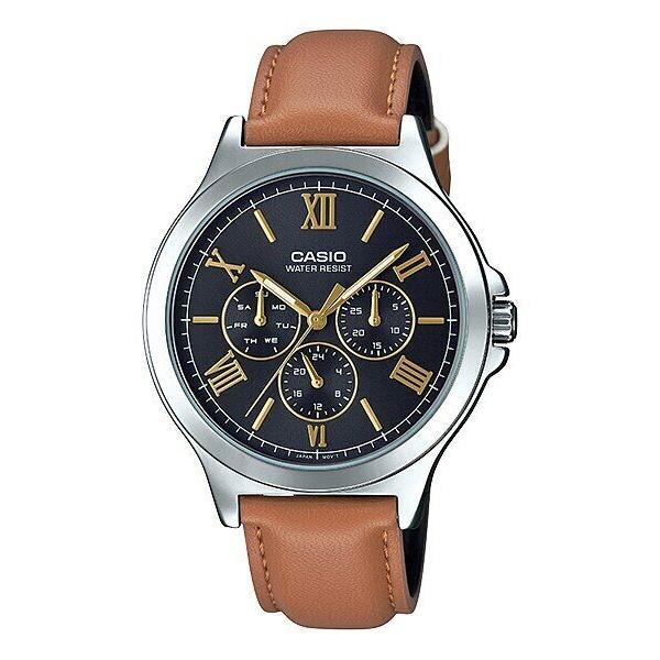 Casio Man Quartz Multifunction Brown Leather Band Dress Watch MTP-V300L-1A3