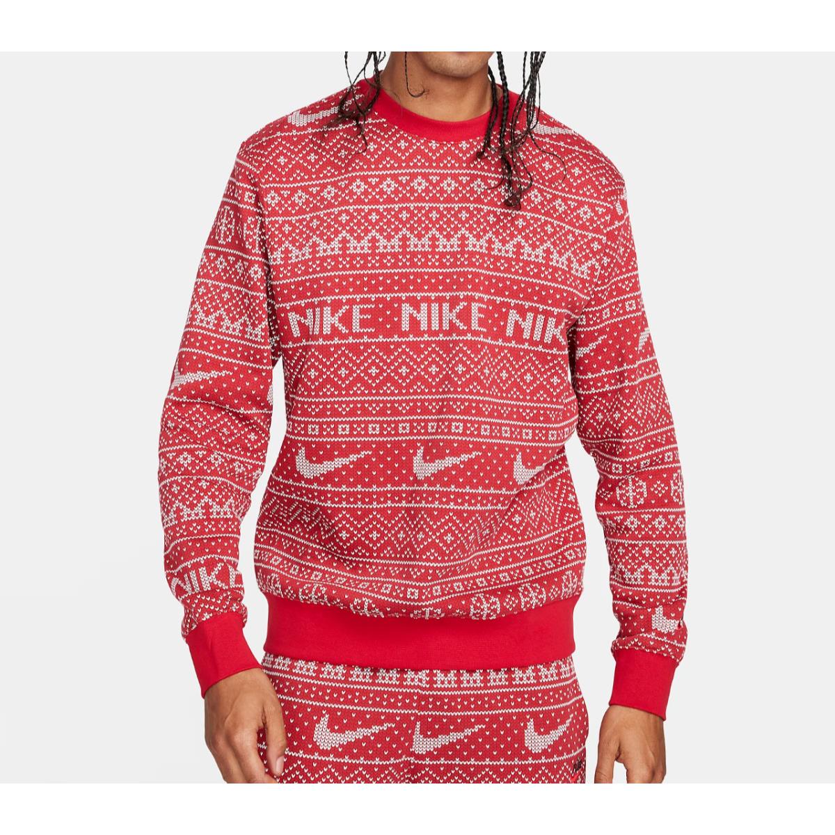 Nike Mens Sportswear Crew Neck Holiday Sweatshirt - FZ2723 687 - Gym Red - Small