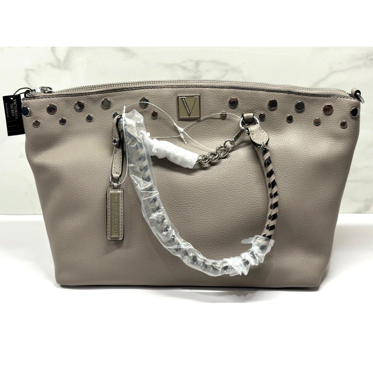 Victoria`s Secret Beige Grey Crossbody Satchel Bag Travel Silver Hardware