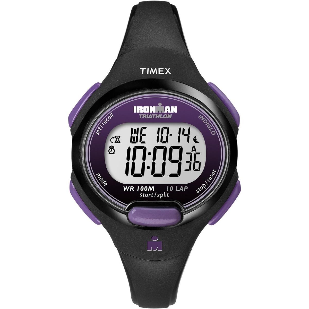 Timex Women`s T5K523 Ironman Essential 10 Mid-size Black/purple Resin Strap - Black/Purple