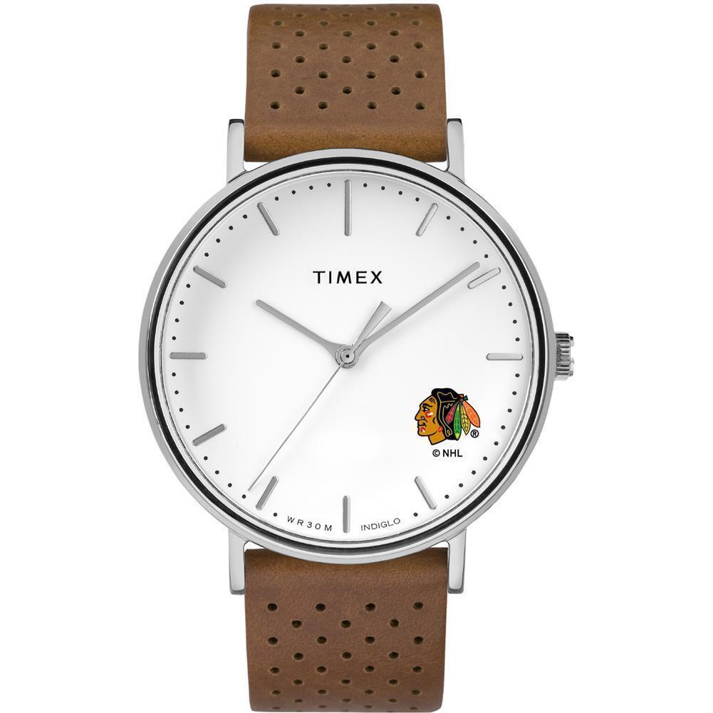 Womens Timex Chicago Blackhawks Watch Bright Whites Leather