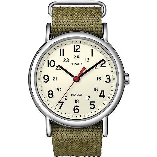 Timex Weekender Analog Beige Dial Unisex Watch - T2N651 - Green/Cream/Silver-Tone