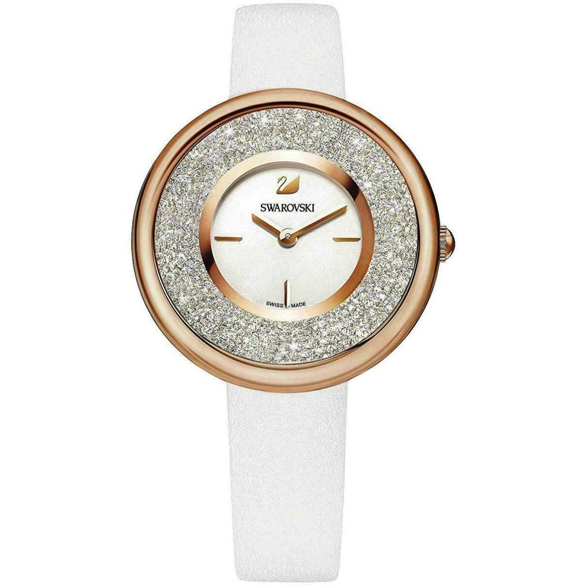 Swarovski Women`s Crystalline 34mm White Leather Band Quartz 5376083 no Box