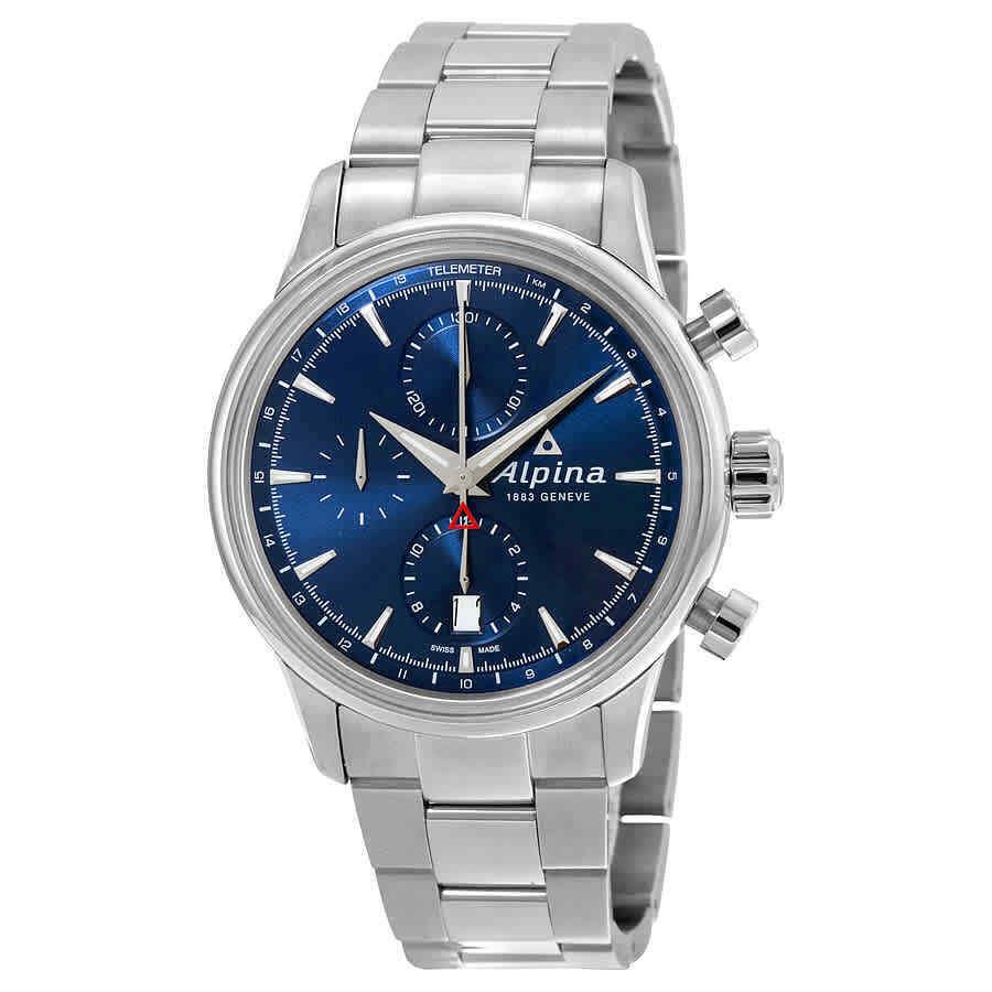 Alpina Chronograph Sunray Navy Dial Stainless Steel Men`s Watch AL-750N4E6B