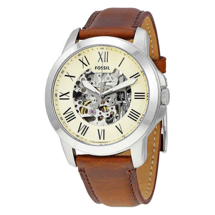 Fossil Grant Automatic Beige Skeleton Dial Men`s Watch ME3099