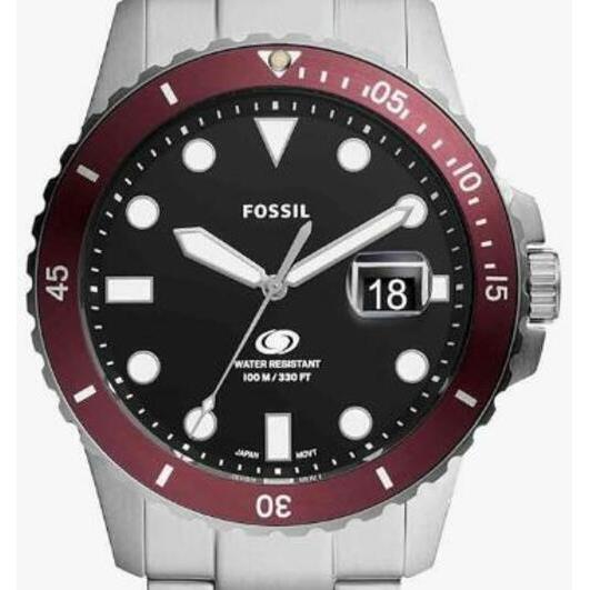 Fossil - Men`s Blue Quartz Stainless Steel Three-hand Watch Silver/crimson - Silver/Crimson, Dial: Blue, Band: Silver